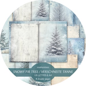 SNOWY FIR TREE digital papers to download vintage stationery journal kit scrapbooking Ephemera journal kits and scrapbook paper supplies