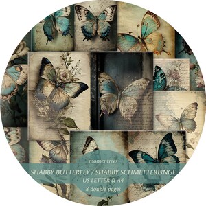 Documenti digitali con farfalle scaricano kit di diario vintage, kit di diario effimero e forniture di carta per album