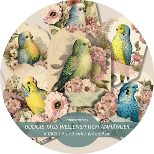 Vintage Budgie Tags Journaling Tags Spring Printable Inserts and Ephemera Budgie Gift Tags Junk Journal Supplies