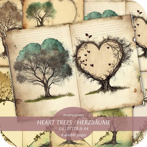 Árbol de árboles de corazón en forma de corazón con corazones árbol genealógico cartas de amor documentos digitales descargar diario vintage scrapbooking diario basura