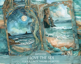 I Love the Sea – Digital Junk Journal Kit für Meer und Strand Liebhaber