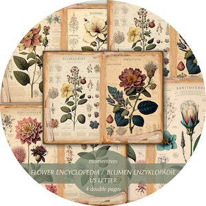 Enciclopedia de flores digital hermosa enciclopedia floral antigua artículos vintage páginas de libros descargar diario basura artesanía impresión de doble página