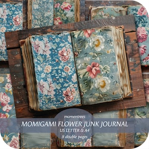 Momigami fiori digitali bellissimi vecchi tessuti floreali enciclopedia documenti vintage pagine di libri download diario spazzatura stampa doppia pagina artigianale