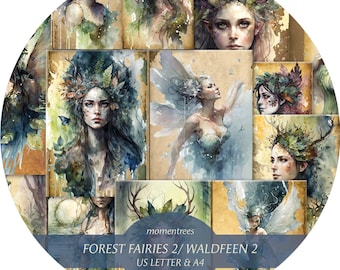 Forest Fairies Digital Paper: Vintage Journal Kit (A4/US Letter)