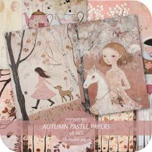 Papeles pastel de otoño, diario de otoño, lindas páginas vintage para llevar un diario Tamaño carta de EE. UU.