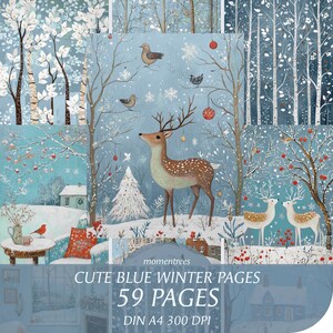 Papiers mignons bleus d'hiver, journal d'hiver, pages mignonnes vintage pour la journalisation