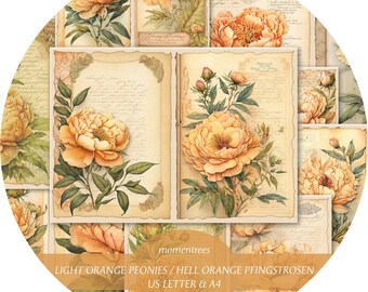 Orange Peonies Junk Journal: Vintage Floral Printable Papers (Digital Download)