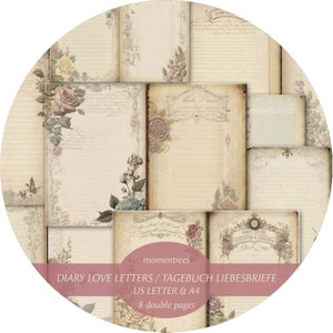 Liebesbriefe Briefpapier Rosen Liebesbriefe Muttertag Shabby Journal Kit Vintage digital zum Downloaden Ephemera und Zubehör Scrapbooking Karte