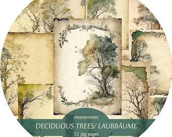 Vintage Deciduous Trees Digital Paper: Journal Kit (Digital Download)