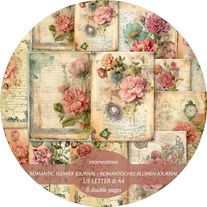 Journal floral romantique papiers vintage numériques pages de livre ancien scrapbooking kits de journal éphémère page de fond