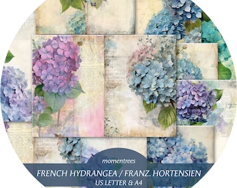 French Hydrangea Junk Journal Kit: Vintage Ephemera (Digital Download)