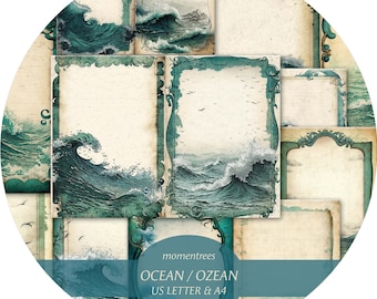 Ocean Journal Kit: Vintage Ephemera, Scrapbook Paper (Digital Download)