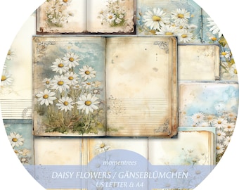 Daisy Junk Journal Kit: Floral Ephemera, Scrapbooking Supplies (Digital Download)