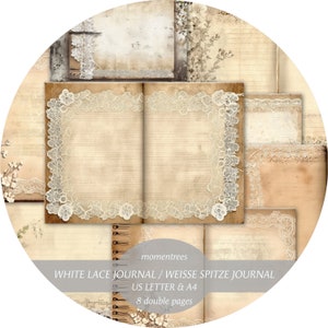 White Lace Journal digitale Vintage Papiere alte Buchseiten Scrapbooking Ephemera Journal Kits Basic Page