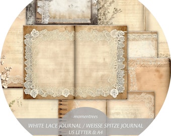 White Lace Journal digitale Vintage Papiere alte Buchseiten Scrapbooking Ephemera Journal Kits Basic Page