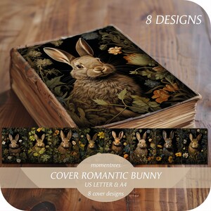 Cover romantisches Kaninchen, Osterhase, schönes Buchcover, Junk Journal Cover, digitaler Download, Printable Junk Journal Cover, Buchcover