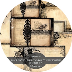 Schwarze Spitze Journal digitale Vintage Papiere alte Buchseiten scrapbooking ephemera Journal Kits basic Seite
