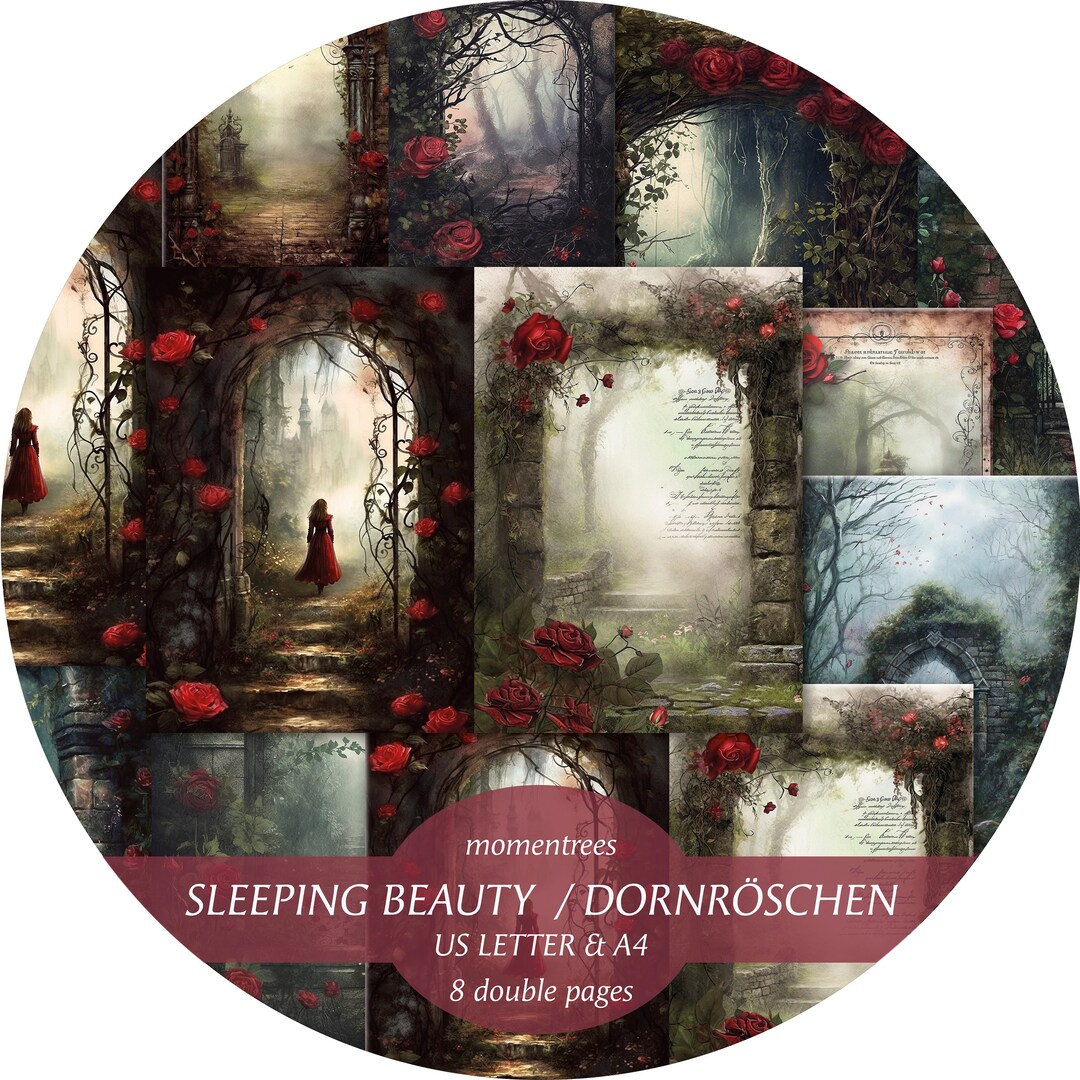 Sleeping Beauty Digital Beautiful Old Vintage Papers Ornaments Trees ...