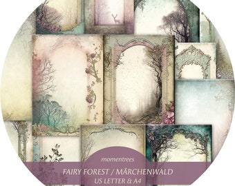 Fairy Forest Digital Paper: Vintage Journal Kit (A4 & US Letter) (Digital Download)