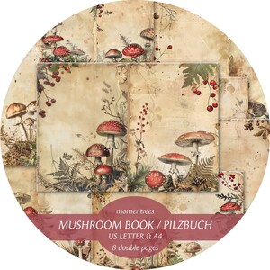 Champignons livre forêt magique crapauds mystique journal indésirable modèles de papier numérique artisanat vintage fées magiques fées conte de fées