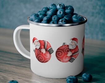 Christmas hot cocoa mug, Christmas mug, hot chocolate mug, enamel camping mug, stocking stuffer, Santa mug