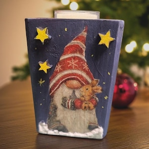 Christmas candle gnome, candle holder for tea lights, hand-painted candle holder made of solid wood, Christmas decoration, decoration, candle
