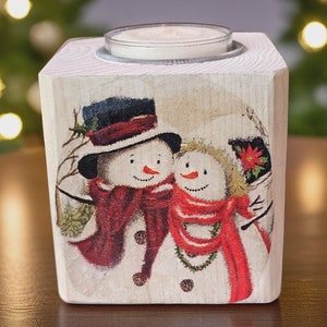 Christmas candle, candle holder for tea lights, hand-painted candle holder made of solid wood, Christmas decoration, decoration, candle