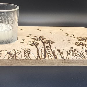 Lantern, glass with engraving, engraved glass, handmade, handmade, with burned wooden board, tea light holder, decoration, tea light glass