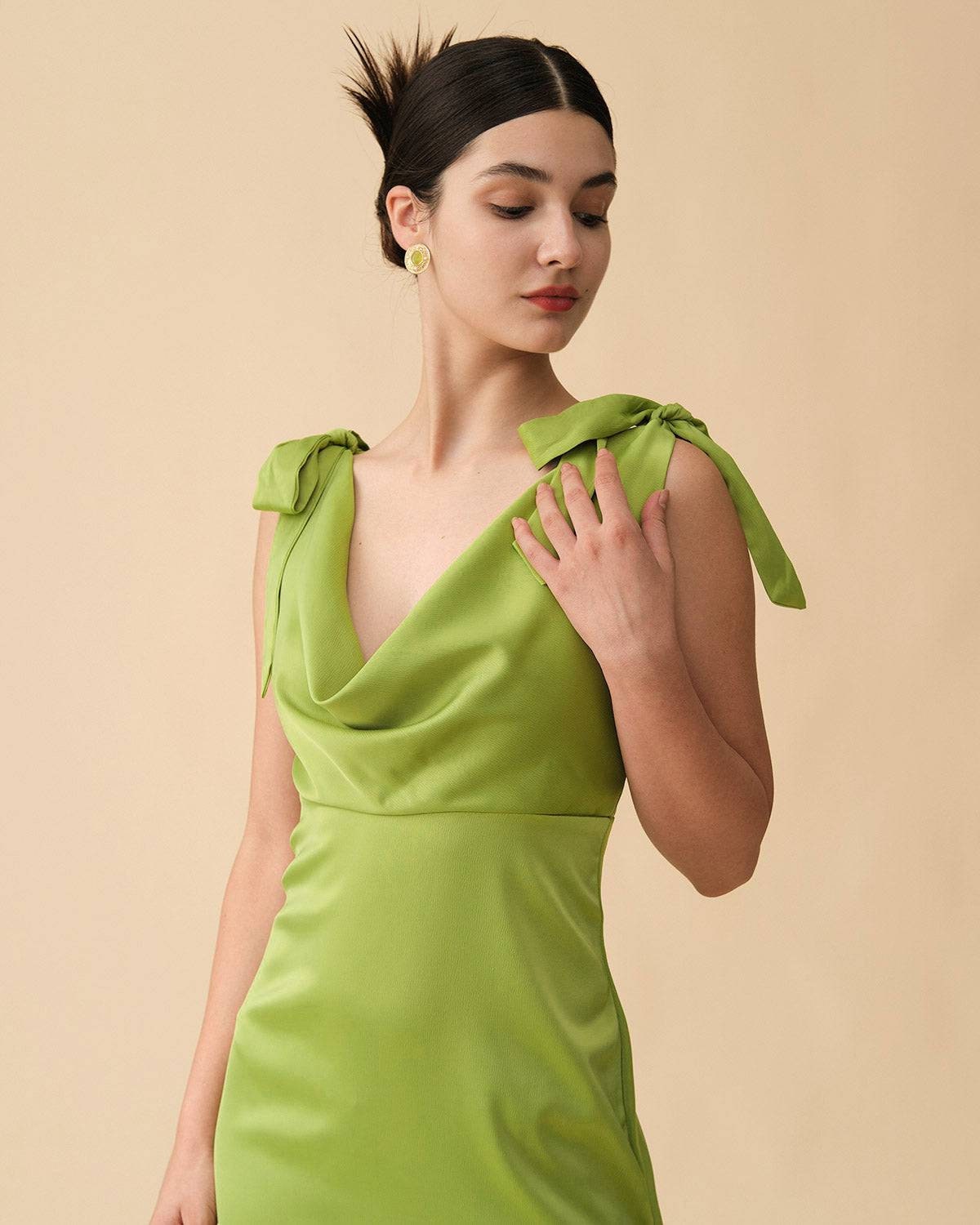 Buy Women Green Tie Strap Backless Satin Maxi Dress Online in