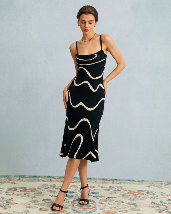 The Black Wave Mermaid Hem Knit Midi Dress Etsy Canada