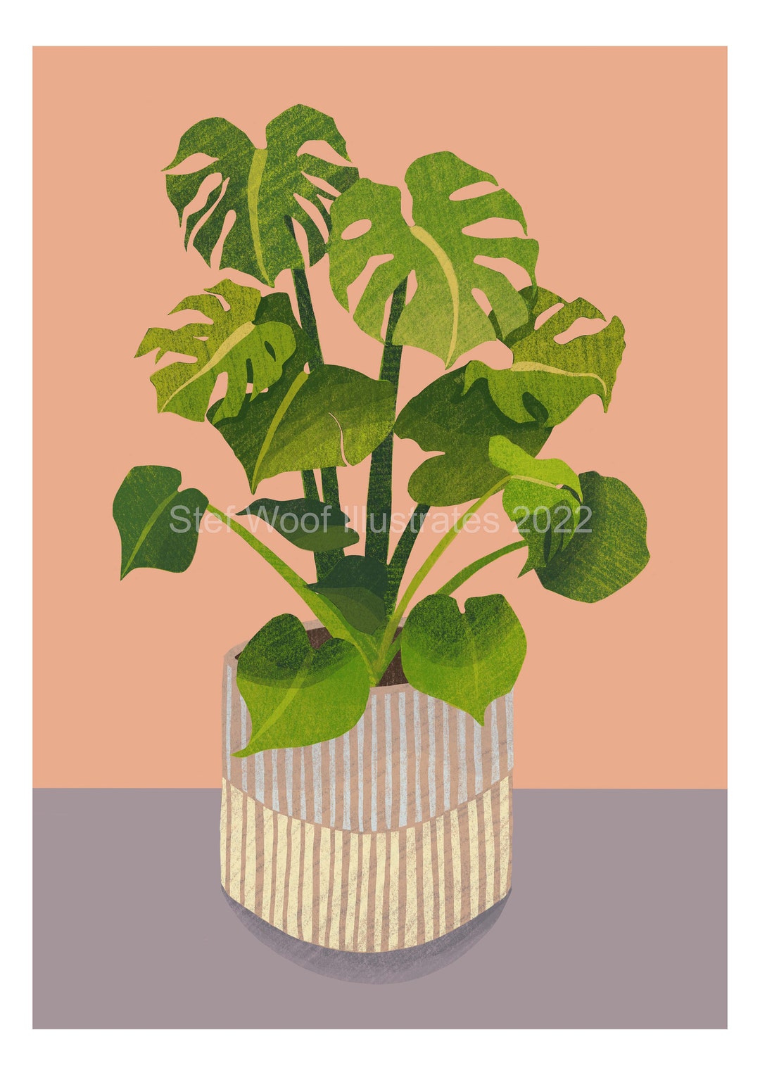 Swiss Cheese House Plant Digital Print pink, Available in A6, A4 and A3
