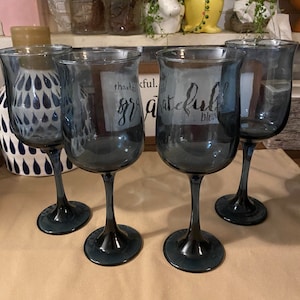 Vintage smoke blue gray long stem drinkware set of 4