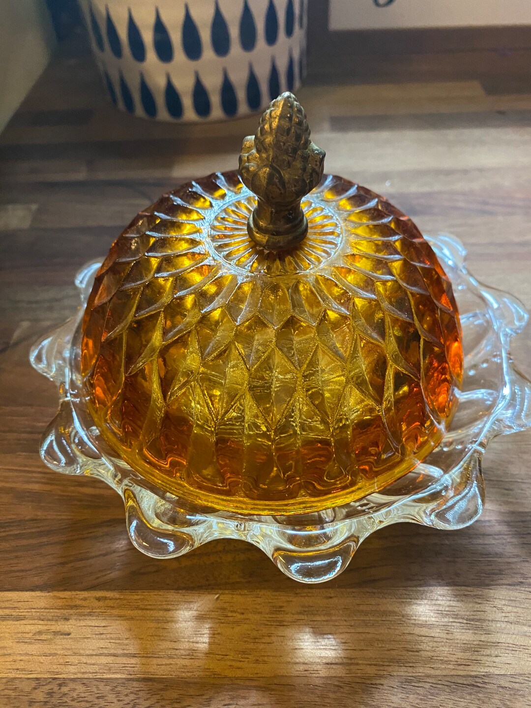 Clear Carnival Glass Candy Dish With Amber Carnival Glass Lid. Etsy
