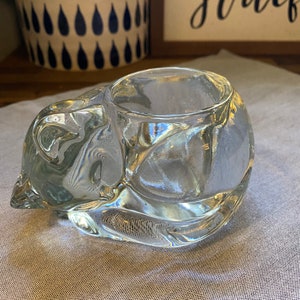 Sleeping kitty cat heavy glass candle or small succulent holder.