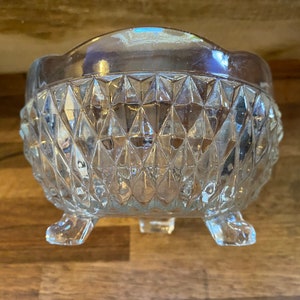 Glass diamond embossed scalloped edge footed serving or trinket dish