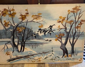 Vintage signed canvas set of 2 not framed
