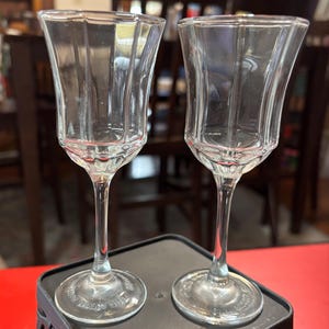 Glass long stem petite liqueur toasting, tasting goblets, set of 2 marked on bottom Moet & Chandon