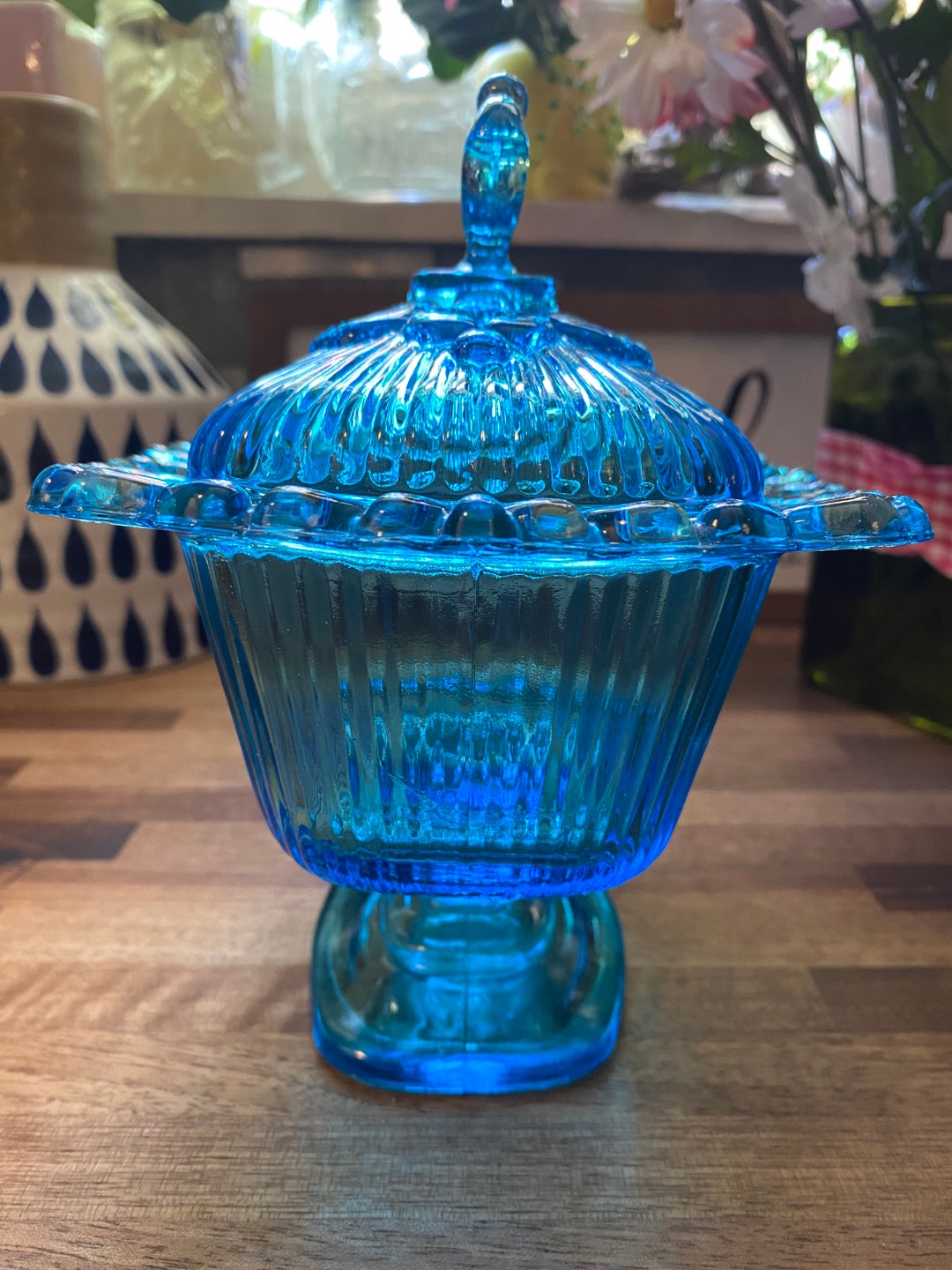 Blue Depression Glass Candy Dish