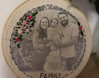 Hand Embroidered Photo Hoop | Personalized Family Portrait