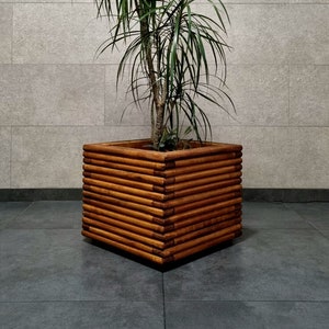 Moderner Indoor Holzpflanztopf, Terrassenblumentopf im minimalen 3D-Design, Holztopf für Outdoor oder Indoor, Industriestil Blumentopf