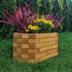 Übertopf aus Holz für Terrasse, Garten-Übertopf aus Holz, Dekorativer Übertopf aus Holz für Blumen und Pflanzen, Boho-Topf für Zuhause