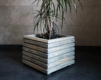 Modern indoor wooden planter, Terrace flowerpot in minimal design 3D, wooden pot for outdoor or indoor, industrial style flower pot