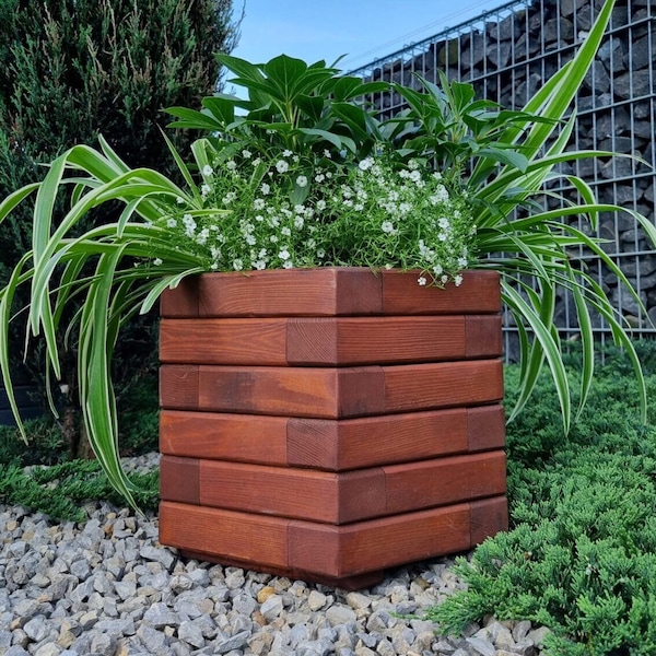 Hexagonal planter for flowers,  Large wooden pot for flower, rustic planter for outdoor, wooden container for large flower