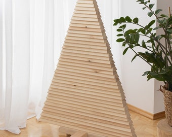 Sapin de Noël en bois, Sapin minimal pour Noël, Sapin de Noël écologique pour petit espace, Décoration de Noël champêtre, Décoration de Noël pour la maison 114 cm