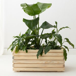 Extra großer Blumenbehälter, Holztopf für Blumen, Bauernhaus Holz Pflanzenständer