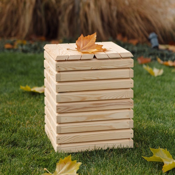 Boîte de rangement extérieure avec siège, boîte en bois pour matériel de jardin, boîte de terrasse en bois massif