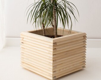 Holzabdeckung für große Blume 3D, Stilvoller Pflanzentopf für Bauernhauseinrichtung, Indoor-Plane in minimalem Stil
