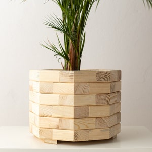 Achteckiger Blumentopf, extra großer Bodentopf, großer Holztopf für Boho-Interieur