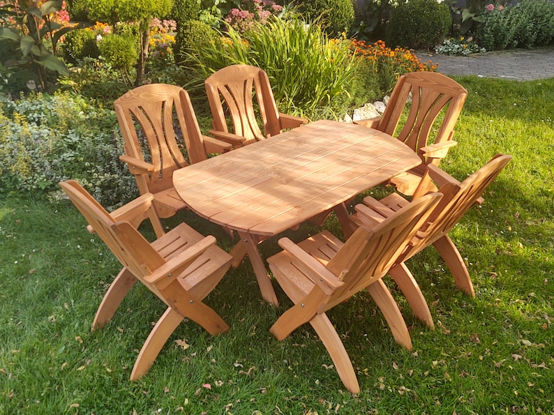 Bauernhausmöbel für den Garten, Rustikaler Tisch mit Stühlen für den Außenbereich, Gartenmöbel aus Holz Teak