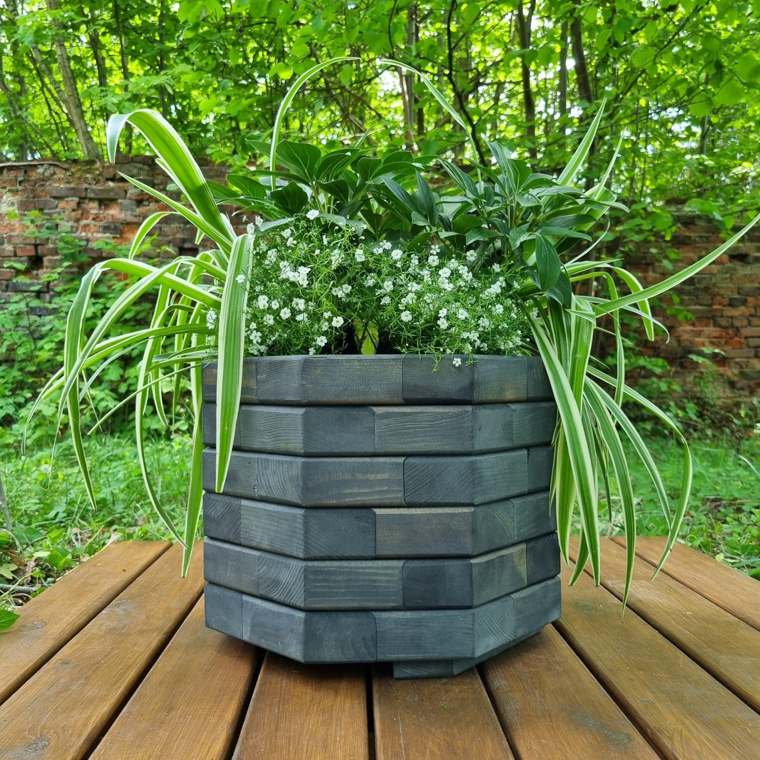 Octagonal Planter for Flowers, Wooden Pot for Outdoor, Rustic Plant Pot ...